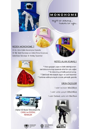 Monohome Asker 3D Pamuk Saten Çocuk Nevresim Takımı