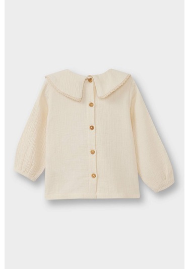Defacto Kız Bebek Bebe Yaka Çiçekli Müslin Uzun Kollu Bluz G3494a525auer102 Ekru