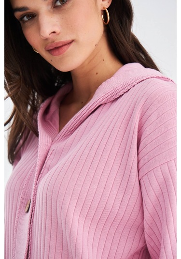 Peraluna MUJO CARDIGAN & SHORTS %100 Pamuk Kadın Triko Şort Takım Şeker Pembe