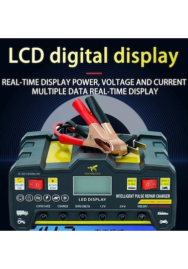 12v24v 220w Araç Akü Şarj Cihazı, Tam Otomatik Yüksek Frekanslı Akıllı Darbe Onarım Şarj Cihazı, Lcd Ekran Yüksek Güçlü Şarj Cihazı Xp