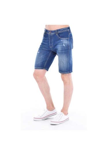 Cedy Denim Erkek Kot Şort Slim Fit Jean Şort - C342 Mavi