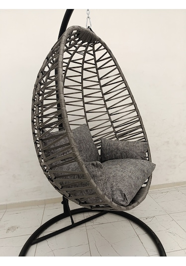 Benim Denim Bahçe Balkon Makrome Ip Örgü Armut Salıncak Hamak Tek Kişilik Antrasit