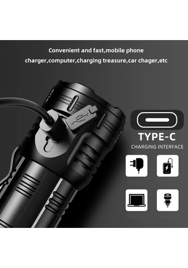 Brightnova Yüksek Parlaklık 8x Led Xpg Güçlü Küçük El Feneri Type-c Şarj Portatif Klips Mıknatıslı Gece Lambası Black X68 Altın