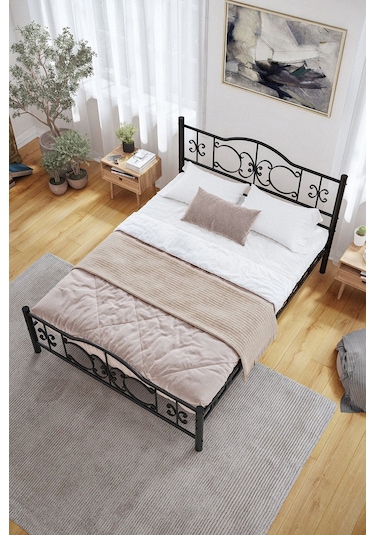 Argimo Pero Çift Kişilik Ferforje Metal Karyola 180x200 Siyah