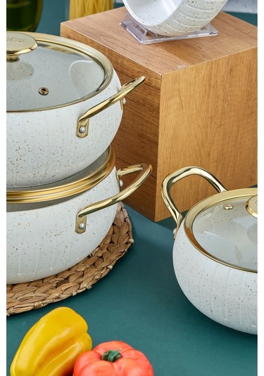 Cooker 7 Parça Granit Tencere Tava Seti Beyaz