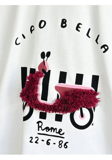 Kız Çocuk Scooter Üzeri Aplike Detaylı Tshirt Ve Çizgili Jogger Alt Üst Takım Bordo Beyaz Beyaz - Bordo