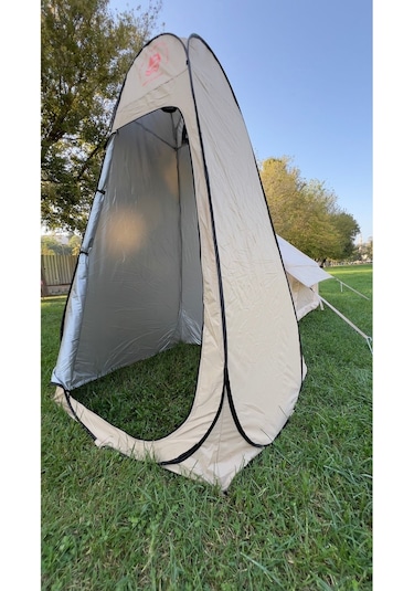 Alfa Balık Kamp Alanı Giyinme Duş Ve Wc Çadırı Otomatik Açılır Bej