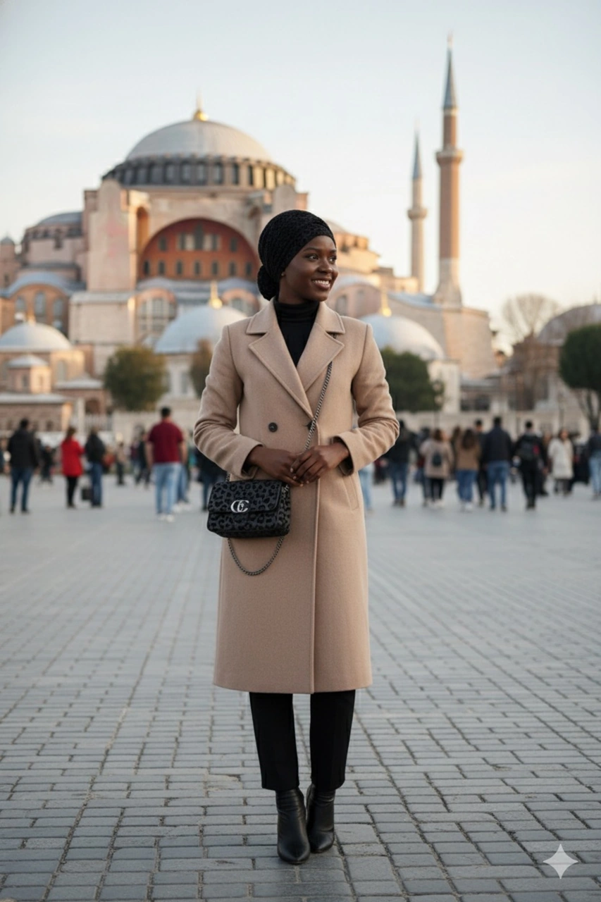 Topuzlu Brokar Siyah Hazır Türban Tesettür Bone Siyah