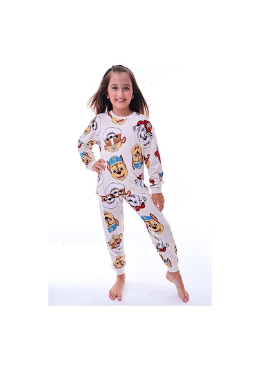 2'li Paw Patrol Ve Sevimli Sky Desenli Kız Çocuk Pijama Takımı Ekru
