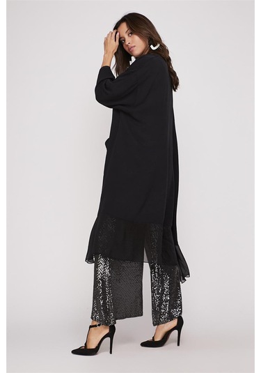 Italyan Ipek Detaylı Oversize Kaftan & Bluz-8711 Koyu Mor