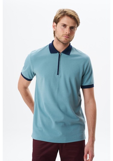 Arma Erkek Regular Fit Basic % 100 Pamuk Pike Fermuarlı Polo Yaka Tişört Y29374354302 Mavi-m24 Mavi