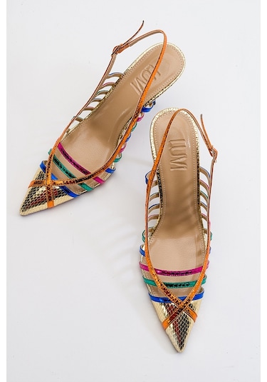 Luvishoes Gesto Altın Multi Kadın Topuklu Ayakkabı Altın