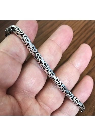 Takı Dükkanı 925 Ayar Gümüş Erkek Bileklik Kare Kral Model 3,9mm Genişlik 21cm Uzunluk msb09