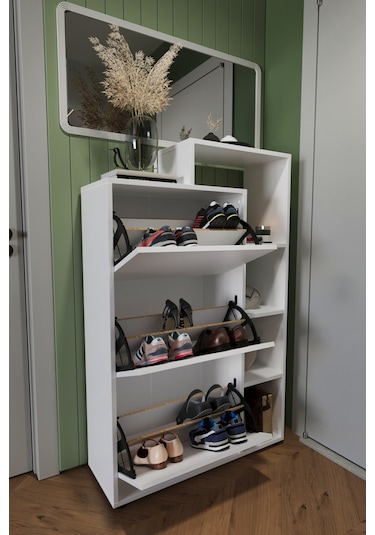 Bofigo Lego Ayakkabılık Düşer Kapak Raflı Ayakkabılık Beyaz