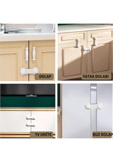 8 Adet Çok Amaçlı Çift Kapaklı Dolap Için Çocuk Bebek Güvenlik Set Emniyet Mandallı Koruma Kilit Çok Renkli