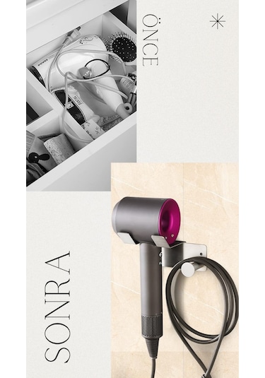 Zift Unique Paslanmaz Çelik Fön Makinesi Askısı - Saç Kurutma Makinesi Tutacağı Krom