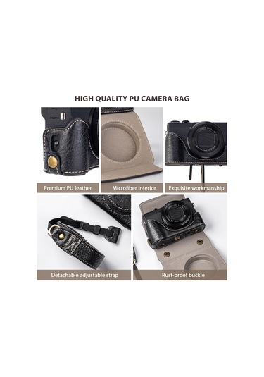 Gajeena Kamera Korumalı Çanta Pu Malzeme Manyetik Kilitli Detachable Askılı Kayışlı Canon G7x2/g7x3 Uyumlu Siyah