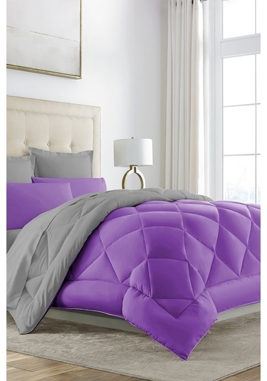 Alla Turca Çift Taraflı Lux Uyku Seti - Çift Kişilik Özel Çantalı Mor- Gri Mor - Gri