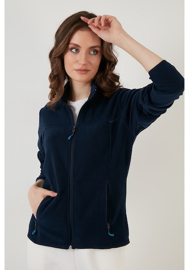 Lela Slim Fit Anti-Pilling Tüylenme Yapmayan Fermuarlı Cepli Hırka 2' Li Paket Bayan Polar 5907002S2 Haki-Lacivert