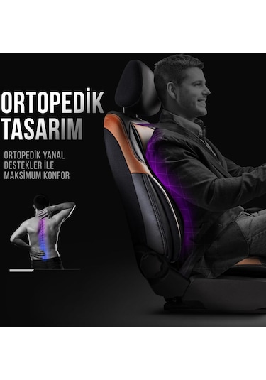 Panda Pars Serisi Deri Oto Koltuk Kılıfı - Siyah - Taba