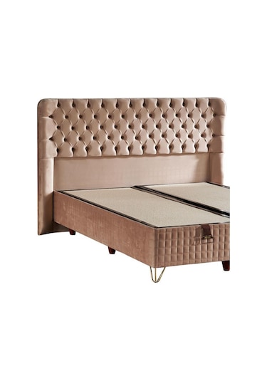 Elegance Lüks Baza Ve Başlık Seti 140x190 Cm Çift Kişilik Krem Babyface Kumaş Baza Ve Başlık Takımı