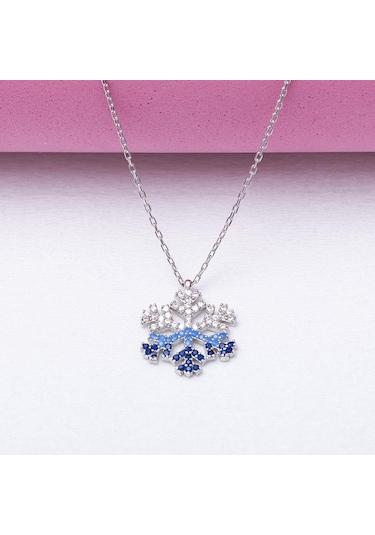 Kar Tanesi Beyaz Mavi Lacivert Zirkon Taşlı 925 Ayar Gümüş Kadın