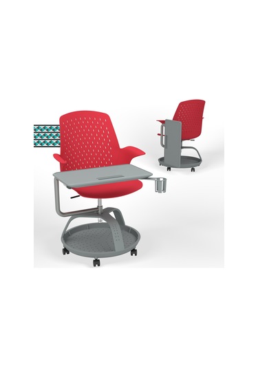 Karr Office Sona 360 Yazı Tablalı Mobil Eğitim Sandalyesi Kırmızı