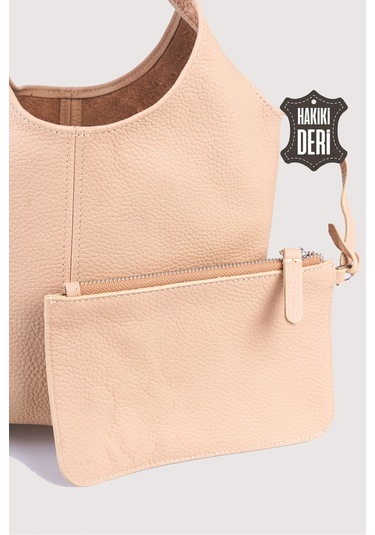 Hakiki Deri Kadın El Çantası Pudra Smr9200 Pudra