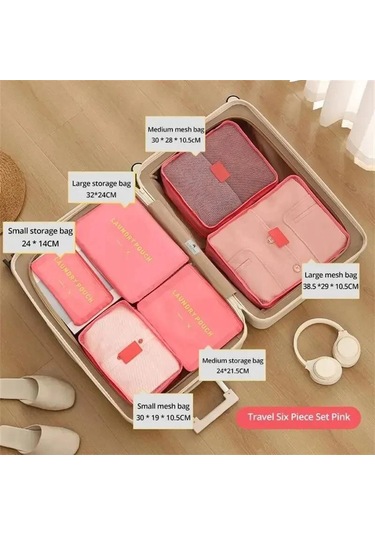 6 Adet/takım Seyahat Saklama Çantası Büyük Kapasiteli Su Geçirmez Bagaj Giyim İç Çamaşırı Saklama Çantası Fermuarlı Çanta Karpuz Kırmızısı