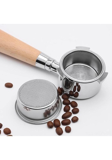 Neevoyu 51mm Gömlekli Paslanmaz Çelik Kahve Portafilter, Ahşap Kolu, Profesyonel Filtreleme Ve Ekstraksiyon Aksesuarı Diğer