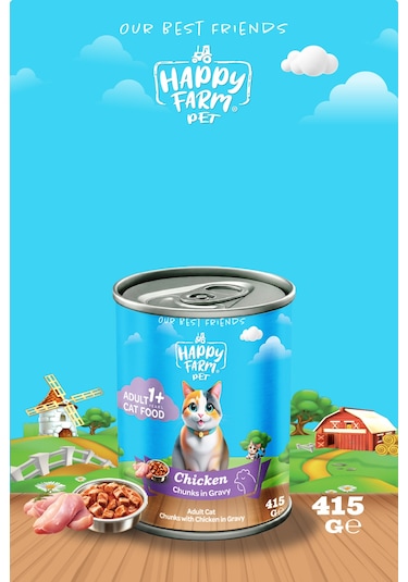 Happy Farm Yaş Kedi Maması Tavuklu 415 Gr