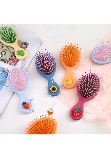 Adet Fırça Anti-statik Kaymaz Saplı Saç Tarak Kafa Baş Masaj Aleti Sevimli Mini Boyutlu Tarak Taşınabilir Kawaii Karikatür Tarak Saç Fırçası