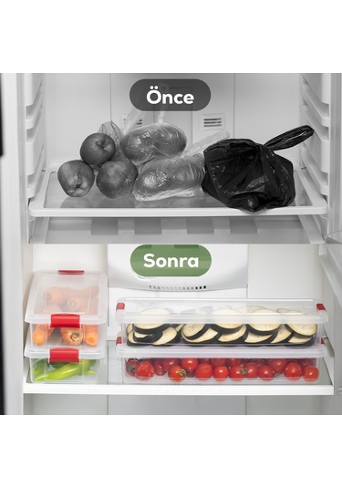 Porsima 455-4 4 Lü 2,3lt Kilitli Kapaklı Yiyecek Erzak Saklama Kabı Seti - Buzdolabı Düzenleyici Organizeri Şeffaf