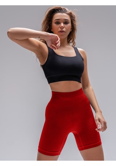 Mistirik Dublin Model Yüksek Bel Fitilli Seamless Biker Şort Kırmızı Renk027 Kırmızı