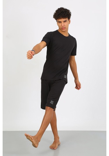 Akbeniz Erkek Pamuk Lakost Alt Üst Kaprili Pijama Takım Siyah 6872 Siyah