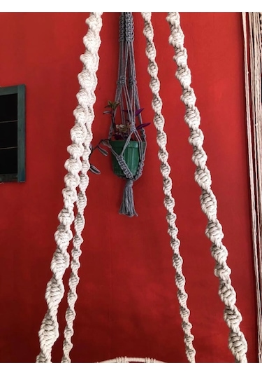 Makrome Özel Örgü Burgu Halatlı Salıncak Hamak Ekru