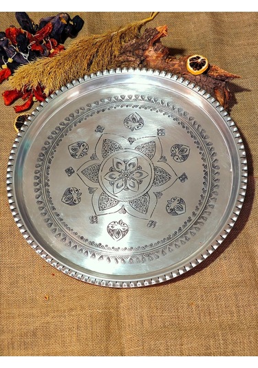 Modabakir Bakır Tepsi Sunumluk, Dekorasyon 45 Cm Model:5355pp Gümüş