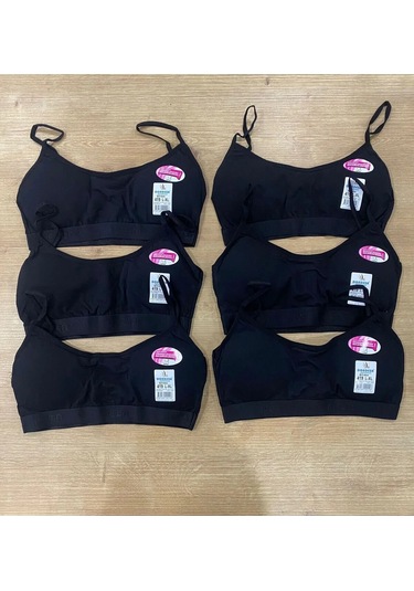 6'lı Paket Askılı Pedli Düz Büstiyer Karışık Renk Siyah