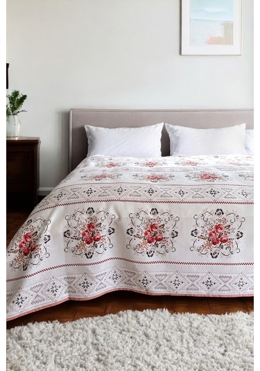 Alla Turca Tek Kişilik Kanaviçe Desenli Pike Pudra 160x240 Cm %100 Pamuk Pudra