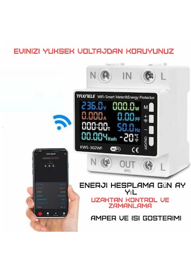 Tuya Destekli Wifi 63a Akım Koruma Güç Tüketimi Isı Göstergeli
