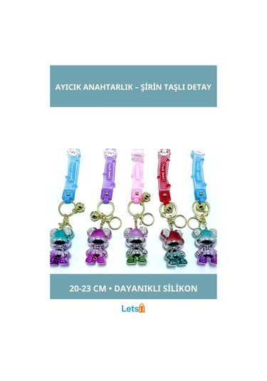 Taşlı Sevimli Ayıcık Silikon Anahtarlık 20 23 Cm Çok Renkli