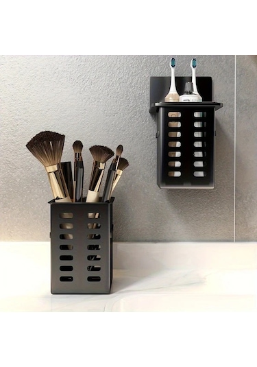 Willowhaven Beyaz Duvar Tipi Makyaj Fircasi Dis Fircasi Askisi Plastik Celik Organizer Drillsiz Montaj Beyaz