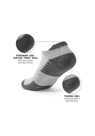 Kosona 6 Çift Spor Çorap - Koşu, Bisiklet, Dağcılık İçin - 80% Pamuk - Nem Emici - Siyah & Koyu Gri - M Beden