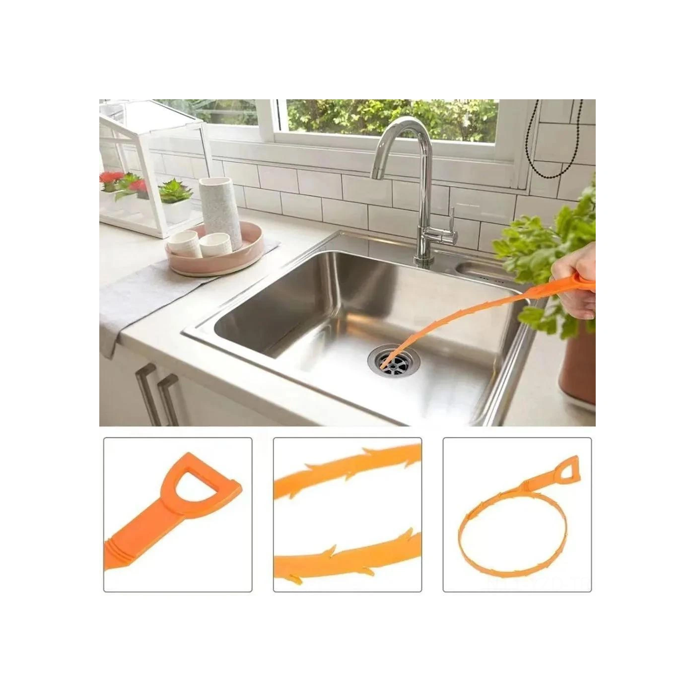 Yuntech01 Ev Boruları Saç Temizleyici Aleti, 51 Cm Esnek Plastik, 2'li Set, Kuru Ve Nemli Kirlikleri Kolay Çıkarır, Rahat Saklama Kanca Portakal