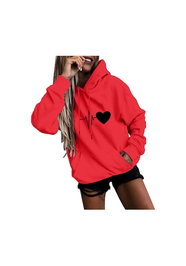 Beyaz Fo Kadın Moda Rahat Eğlenceli Baskı Kapşonlu Kazak Gevşek Spor Üstleri Kazak Beyaz