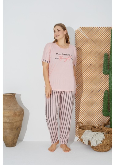 Estiva 24071 Büyük Beden Kadın Kısa Kol Pijama Takımı 001