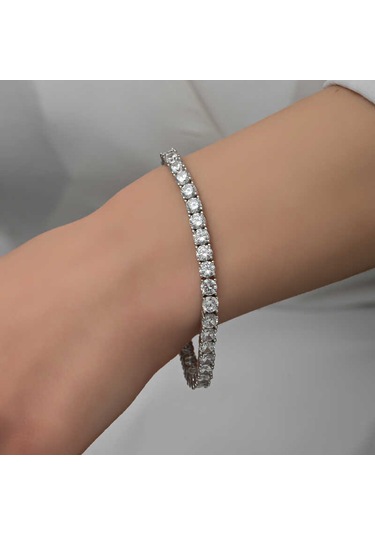 Gümüş 2.5 Mm Beyaz Taşlı Su Yolu Kadın Bileklik Gümüş