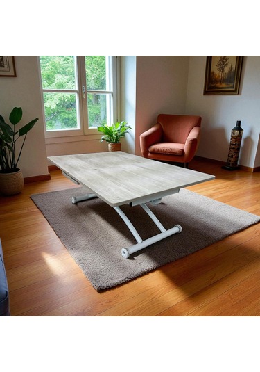 Ortadan Açılır Akıllı Masa Üst Mdf Lizbon Alt Ayak Beyaz