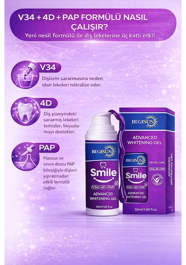 Begisun V34 Leke Karşıtı Diş Beyazlatıcı Mor Jel 50 ML