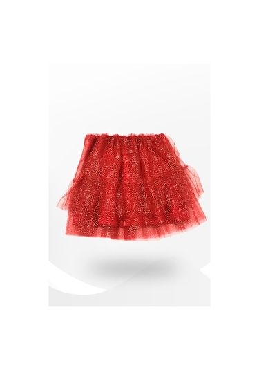 Kız Çocuk Tül Yaldızlı Içi Astarlı Etek Kırmızı